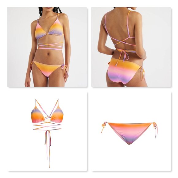 No Boundaries Strappy Wrap Triangle String Bikini Ombre Sunset NWT - Picture 12 of 16